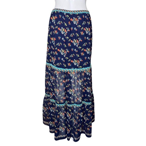 Sophie Max Skirt Womens Medium Skirt Blue Pink Floral Tiered Peasant Skirt Boho - Picture 4 of 8